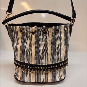 Sondra Roberts Squared Woven Bucket Bag with Studs and Grommets